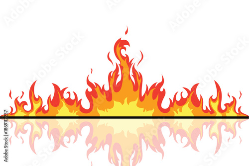 Fire flames, campfire, red fiery flames isolated vector illustration set.	