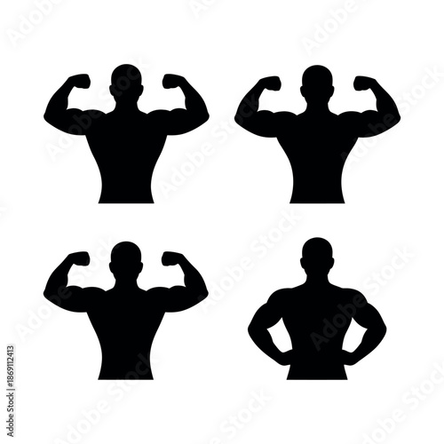 Silhouette of a muscular man flexing arms and muscles Vector