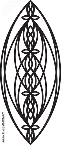 Vintage black celtic knot tattoo design featuring a tribal ornament vector with an ornate floral swirl pattern and baroque style silhouette element