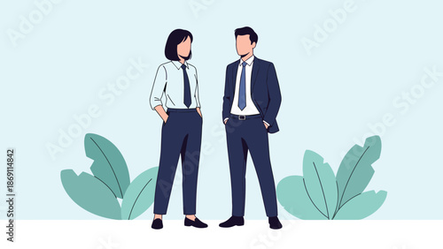 Business couple standing in formal office attire