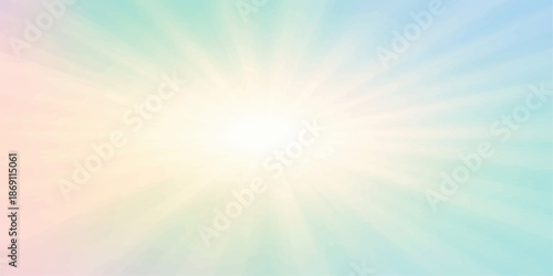 Bright sun rays burst through a blue summer sky background with a glowing flare and golden sunshine during a clear day