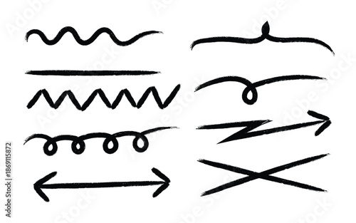 Collection of hand drawn arrow and line symbols