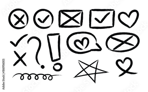 Hand drawn symbols and icons set