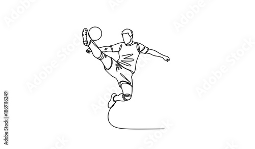Soccer Player Mid Air Kick Single Line Vector Illustration