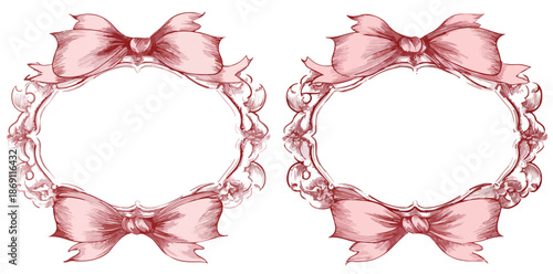 투명한 배경에 섬세하게 그려진 분홍색 리본 프레임 두 개가 우아한 장식 요소로 활용될 수 있는 아름다운 디자인입니다.