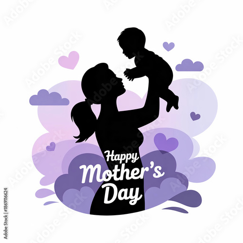 Minimal Mother and Baby Silhouette with Hearts for Mother’s Day