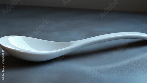 Elegant white ceramic spoon on a smooth surface