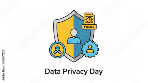 Data privacy day icon with shield protecting user information and privacy settings with data protection and security and cyber security and online safety