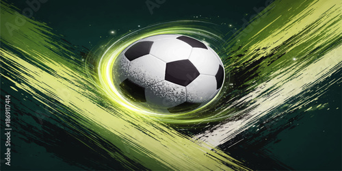A white and black leather soccer ball sits isolated on a green grass background, representing a professional sports equipment sphere ready for a competitive football game and leisure activity
