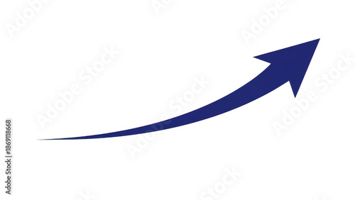 Upward growth arrow on transparent background, navy blue curved swoosh icon, business success and finance trend symbol for charts, reports, presentation, and app ui
