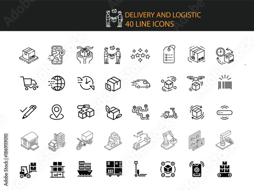 Delivery and logistic line icons set with transport and tracking symbols Keywords: delivery