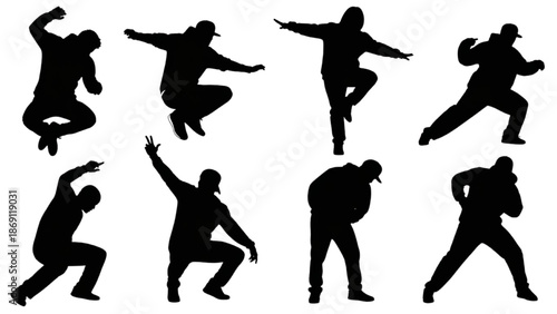 Collection of Dynamic Human Silhouettes Representing Movement, Dance, and Active Lifestyles
