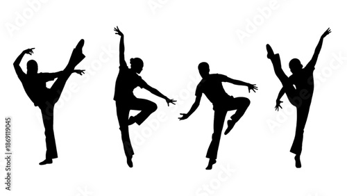 Dynamic Silhouettes of Dancers Performing Elegant Ballet Poses, Capturing Grace and Movement on a White Background
