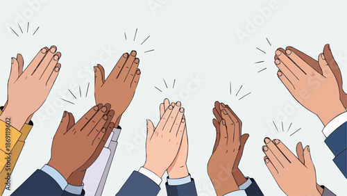 Diverse group of people clapping hands together in applause.