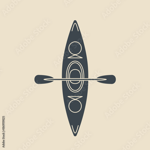 Minimalist Kayak and Paddle Icon (Top View)