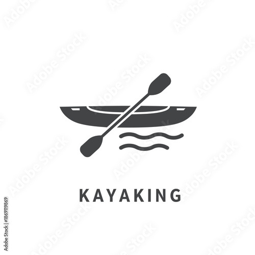 Simple Kayaking Icon with Paddle and Water Waves - Outdoor Activity Symbol