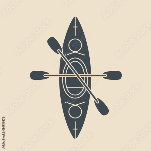 Stylized Kayak and Paddle Icon Vector Illustration