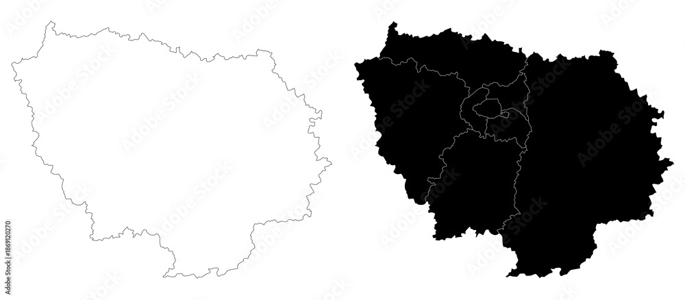 Obraz premium Ile-de-France map, departments and prefectures of the Paris Region. Ile de france region administrative map.
