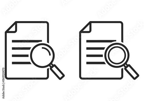 Searching document icon with magnifying glass representing file analysis and data discovery