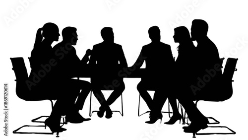 Professional business meeting with six individuals discussing strategies and collaborative ideas