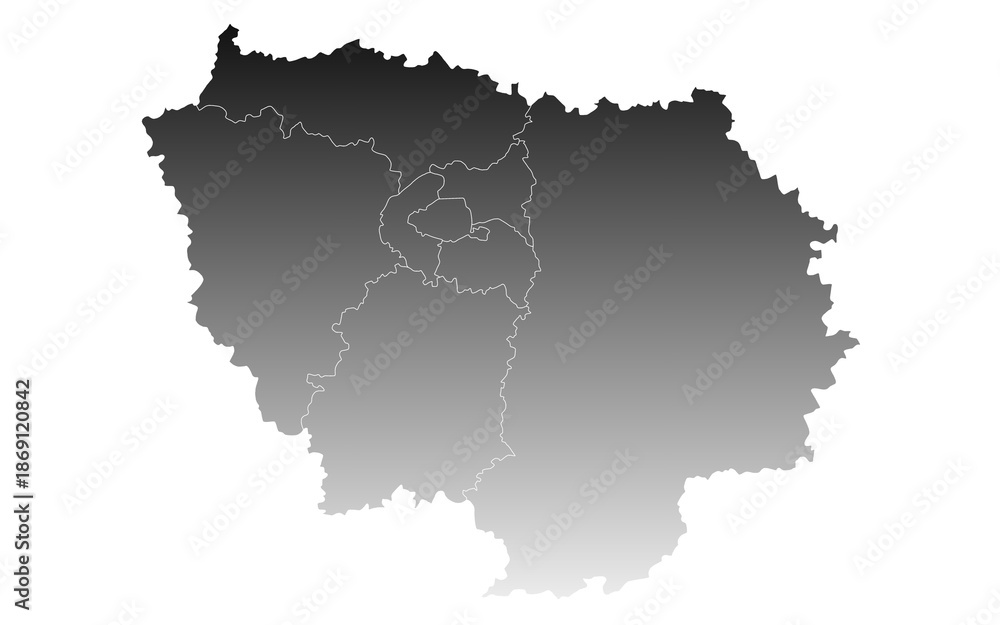 Fototapeta premium Ile-de-France map, departments and prefectures of the Paris Region. Ile de france region administrative map.