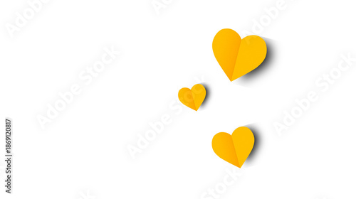 A solitary yellow heart on a transparent background. Valentine's Day paper cutout decoration.