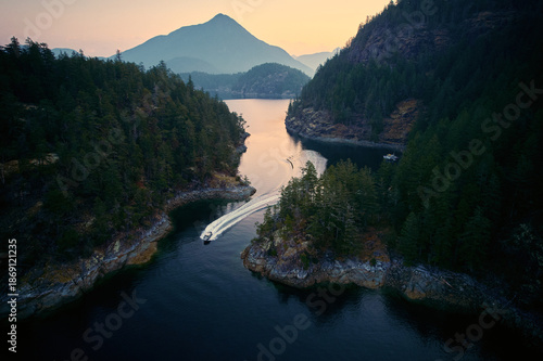 Scenic sunset view in Desolation Sound, BC coast