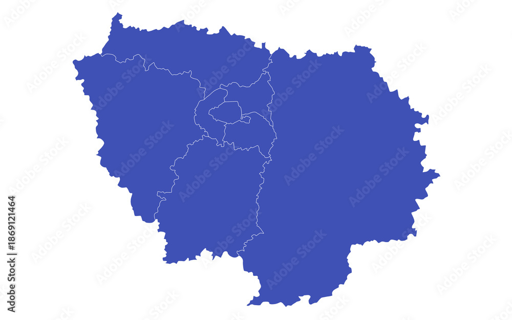 Obraz premium Ile-de-France map, departments and prefectures of the Paris Region. Ile de france region administrative map.