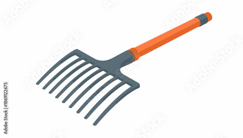 Flat 2D vector rake illustration, simple farm tool design