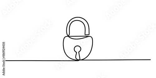 Continuous single line art drawing of a padlock symbol for security and protection
