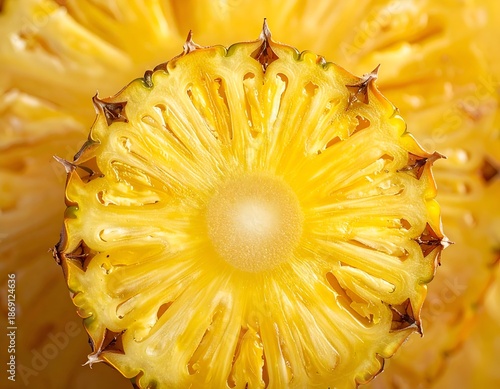 Cross-section of a ripe, yellow fruit, detailed texture visible