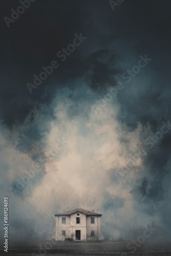 Isolated House in Dramatic Dark Sky Background