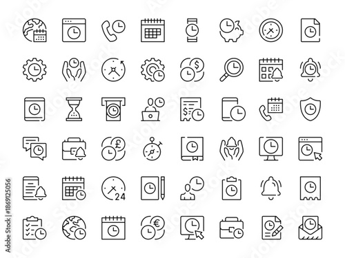 Time management icon set. Vector line icons collection. Outline symbols. Modern design