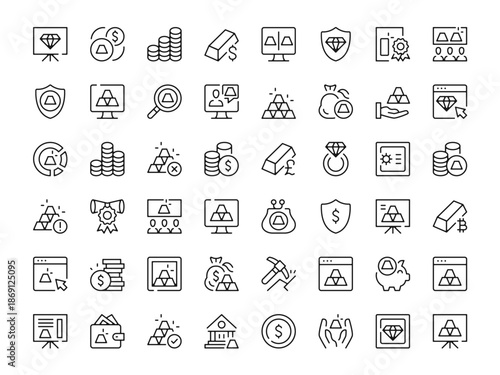 Gold icon set. Vector line icons collection. Outline symbols. Modern design