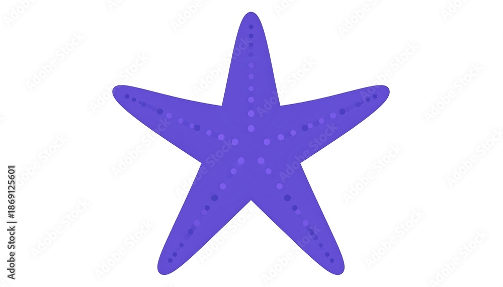 Obraz premium A flat, stylized five-pointed sea star in a vibrant shade of violet, set against a clean white backdrop