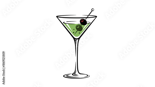 Elegant martini glass with green olive