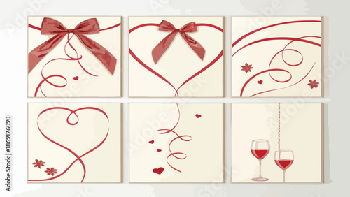 A collection of five Valentine's Day greeting cards, each with a distinct yet cohesive design