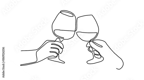 Continuous line animation of two glasses of wine in hands