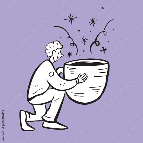 Coffee and Drink enthusiastic funny character - food and beverage illustration vektor handmade character - character branding