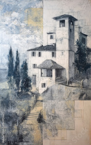 Urban Landscape with Architectural Elements in Pastel