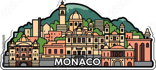 Colorful illustrated cityscape, buildings and landscape design