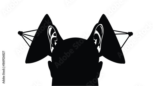 Silhouette of a person with large, exaggerated ears, suggesting listening or curiosity