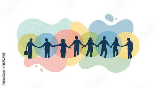 Diverse Group of People Silhouettes Holding Hands Vector Illustration