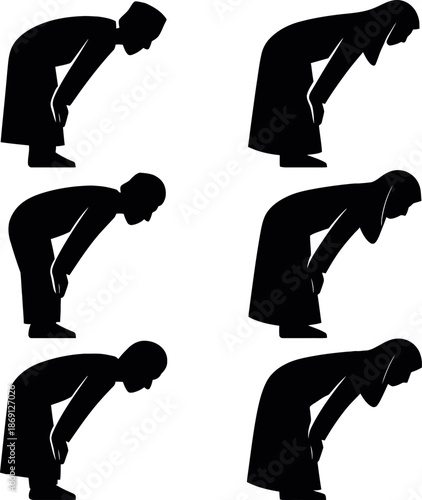 Collection of Ruku and Sujud Prayer Positions Silhouettes