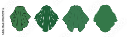 Abstract illustrations of flowing green fabric drapes, showcasing various dynamic shapes and soft textures, perfect for design elements or conceptual backgrounds