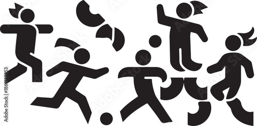 Children Playing Soccer with Silhouette Stick Figures Running