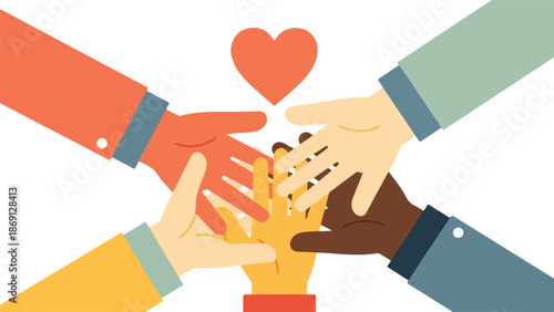 Diverse Hands Reaching Together with Heart Icon Vector