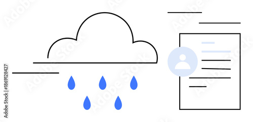 Cloud computing, data management, user privacy, business technology, digital storage, database systems. ion of a cloud with raindrops and a user profile document. Cloud computing and data management