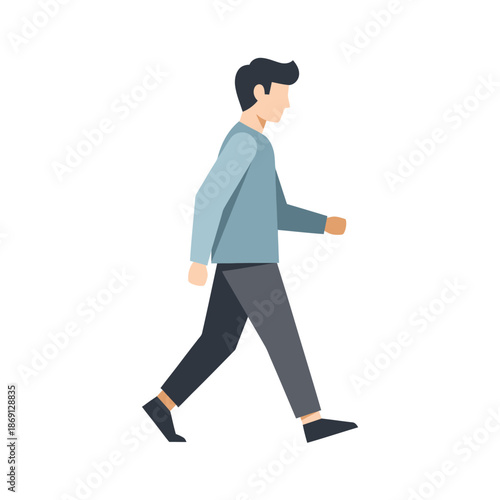 Man walking, flat design, isolated on white background, side view