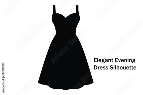 Elegant Women Evening Dress Silhouette Vector Icon